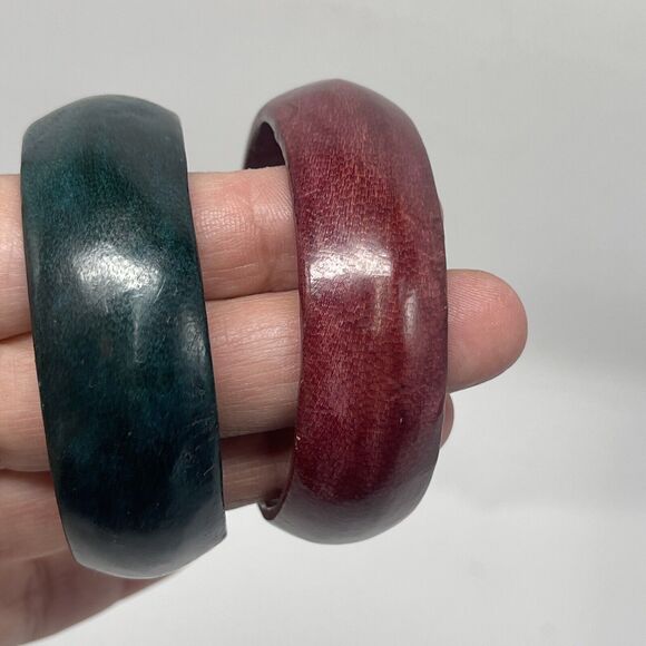 Leather Cuff Bracelet Lot Of 2 Emerald Green & Wine - Picture 7 of 11